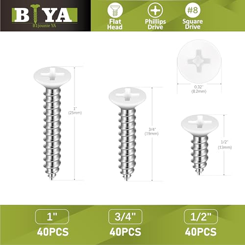 White Screws-120pcs #8 White Flat Head Self Tapping Screws Assortment Kit - color: White