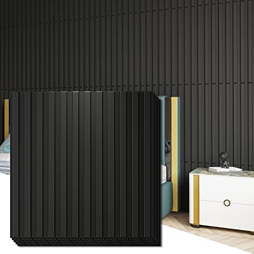 Art3d 3D Fluted Textured Slat Wall Panels, 19.7 x 19.7 in, 12-Pack, Black | PVC, Waterproof, Scratch Proof, Wipeable, Break-Proof, Ideal for Home, Office and Commercial Spaces - color: Square - Black, size: 19.7 x 19.7in.