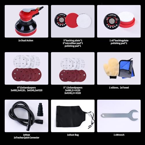 Autolock Air Random Orbital Sander with Extra 5"&6" Backing Plate 1pcs - size: 5/6 Inch
