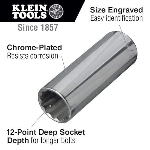 Klein Tools 65514 1/2-Inch Drive Socket Wrench Set with Hex Drive and Deep Sockets in SAE Sizes, Case Included, 8-Piece - size: 1/2-Inch, style: 8-Piece