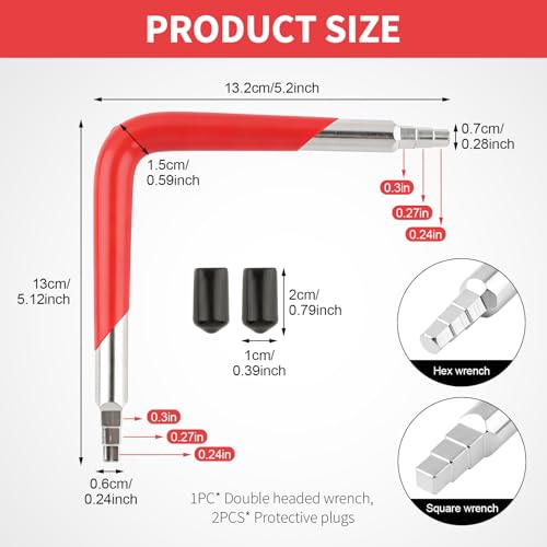 Dual-Ended Faucet Seat Wrench, Carbon Steel Valve Seat Tool with Hex & Square Ends, Universal Stepped & Tapered Faucet Wrench Tool for Installing and Removing Compression Seats
