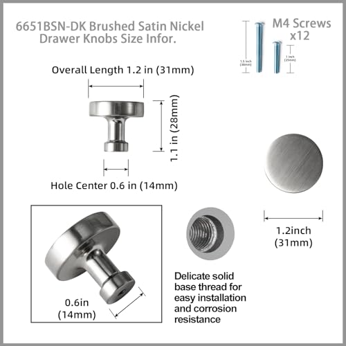 Goo-Ki 6 Pack Brushed Satin Nickel Cabinet Knobs Zinc Alloy Kitchen Hardware - Brushed Nickel Drawer Knobs Single Hole/Screw Cabinet Pulls Solid Dresser Handles - color: Brushed Satin Nickel, size: 1.2 Inches