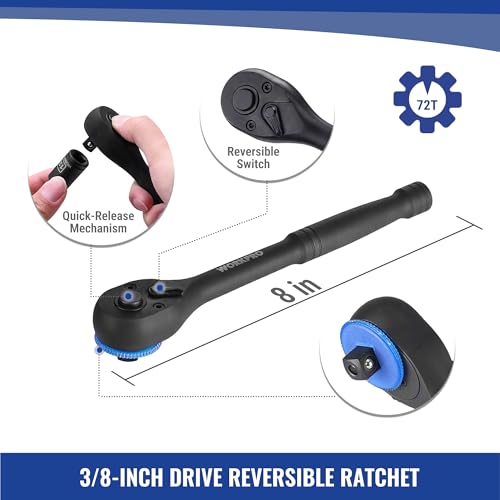 WORKPRO 39PC Drive Black Phosphate Finish CR-V Socket Set(1/4" & 3/8") - color: Black