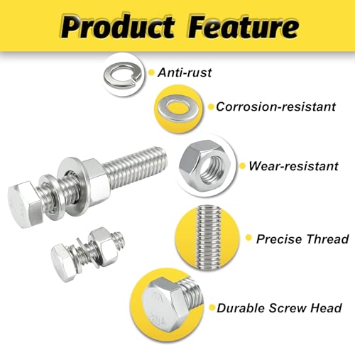 16 Sets 1/4-20x2-3/4 Bolt and Nut Set, Flat & Lock Washers Included,64PCS | 304 Stainless Steel 1/4-20 Bolt, Precision Fasteners Mechanical Assembly Equipment Repair & DIY - size: 1/4-20x2-3/4" 16sets