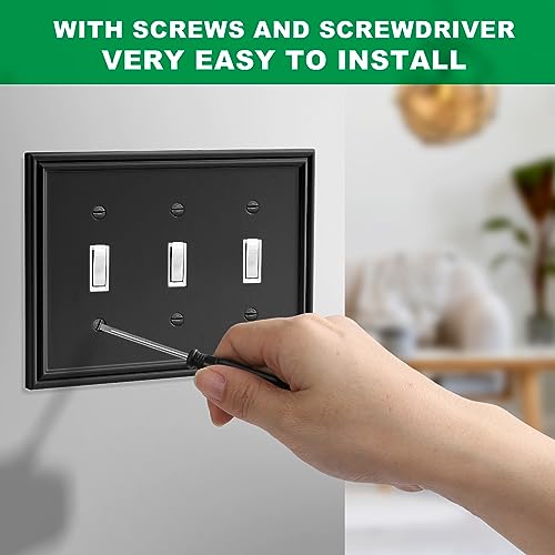 Black Modern Decorative Triple Toggle Light Switch Cover - size: 3 Gang Triple Toggle