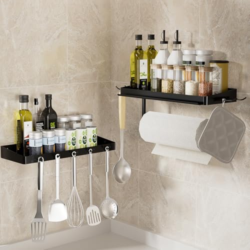 SUNTECH Garage Paper Towel Holder with 2 Shelves, Wall-Mount (Black) - color: Black, size: 12.8-inch(2 Pack)