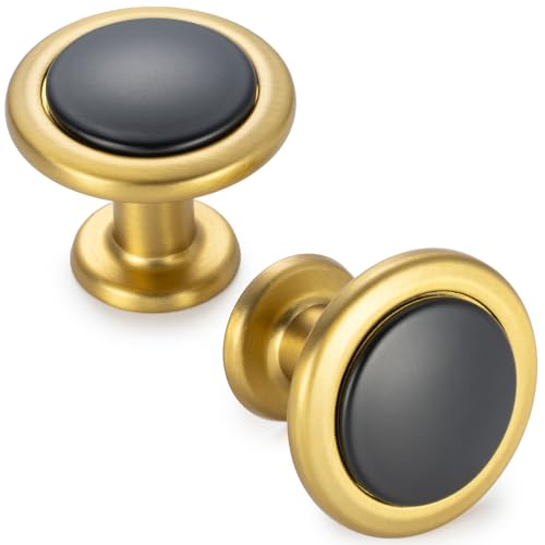 KOOFIZO 10 Pack Black & Gold Cabinet Knobs Round Single Hole Pulls 1960s - color: Black + Brushed Gold, size: Knob 1 - 10Pcs, style: Round