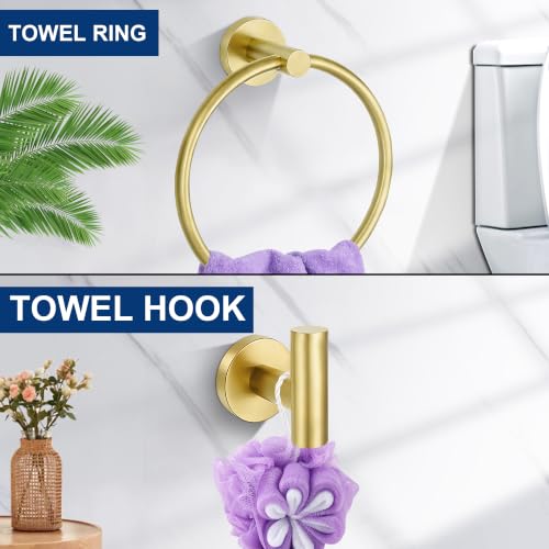 5 Pieces Bathroom Hardware Accessories Set Brushed Gold, 24Inch Bathroom Towel Rack Set SUS304 Stainless Steel, Round Toilet Paper Holder Heavy Duty, Wall Mounted - color: Brushed Gold, size: 5 Pieces 24" B