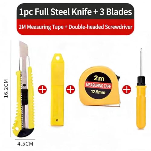 Home Tool Set with Utility Knife, 2M Measuring Tape, Double-Headed Screwdriver, 3 Blades, 5-Piece Kit