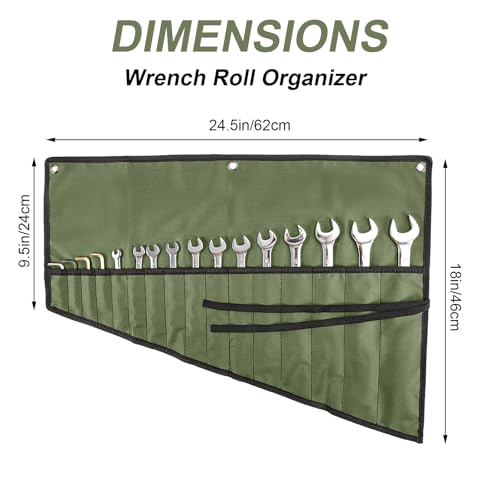 Wrench Organizer, Tool Roll Pouch,16-Pocket Waterproof Oxford Cloth - color: Army Green