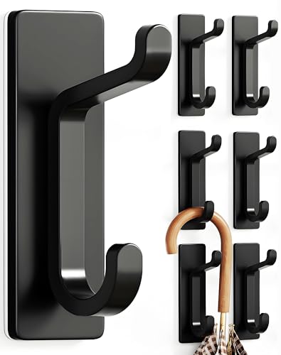 pickpiff 13LB Strong Stick-on Hooks for Coat & Towel, Black 6 Pack - color: Black, size: 6 Pack