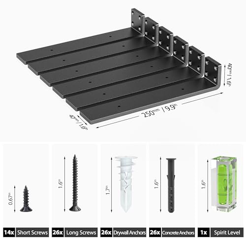 HOZE Heavy Duty Metal Shelf Brackets 10-Inch, Set of 6, Modern Black Matte Finish, 1/5" Thick Steel, Easy-to-Install, Strong Support for Shelves, Versatile & Stylish (10 Inch - 6 Pack) - size: 10 Inch, style: 6 Pack