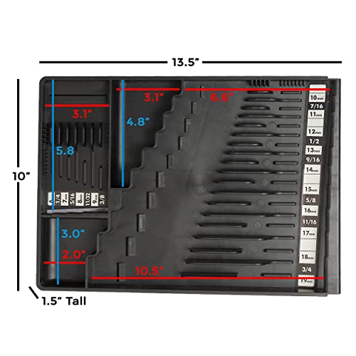 Tool Sorter Wrench Organizer (black) – 28‑Slot SAE & Metric Wrench Tray for Toolboxes – Fits 2” Shallow Drawers – Heavy‑Duty USA‑Made Open‑Face Tool Organizer