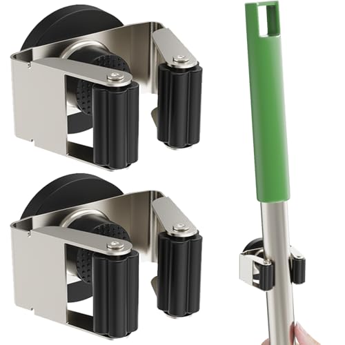 ULIBERMAGNET Magnetic Mop Broom Holder,6 Pack Heavy Duty Movable Magnetic Broom Holder Rack,Anti-slip Wall Mounted Utility Storage Mop Shovel Hanger for Garage, Kitchen, Laundry, Garden - style: 12LB 2PCS Silver&Black Magnetic Mop Holder