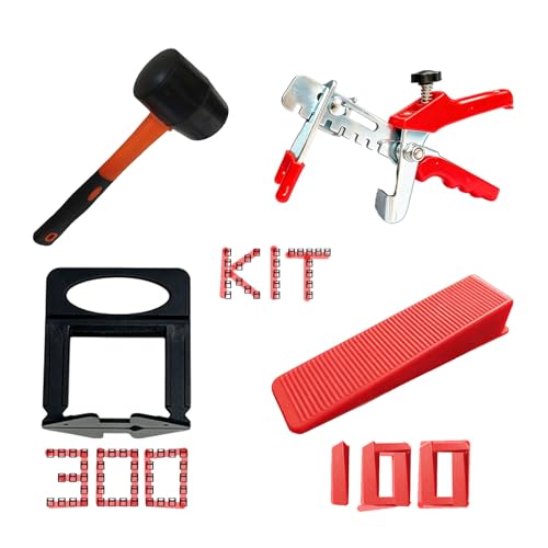 4-in-1 Tile Leveling System Kit, including tile spacers, reusable wedges, heavy-duty pliers, and a non-scratch rubber mallet; suitable for installing all types of tiles and stone (4-IN-1 Set, 1/16") - color: 4-in-1 Set, size: 1/16"