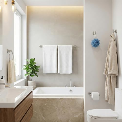 5 Piece Bathroom Towel Bar Set - SUS304 Stainless Steel Brushed Nickel Bath Towel Holder, 16 Inch Towel Racks for Bathroom Wall Mounted, Bathroom Hardware Accessories Set - color: C-24 Brushed Nickel