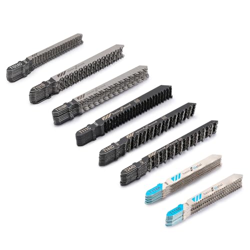 T-Shank Multi-Purpose Jigsaw Blades Set with Storage Case, Made with HCS/HSS, Assorted T-Shank Jig Saw Blades for Wood, Plastic and Metal Cutting (JSB80A 80Pcs Set) - style: JSB80A 80Pcs Set