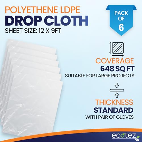 6 Pack 12 x 9 ft Extra Large Plastic Drop Cloth for Painting - size: 6 Pack-Standard