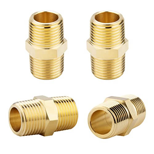 KOOTANS 1/2 NPT x 1/2 NPT Male Solid Brass Hex Nipples,4 PACK - size: 1/2 NPT x 1/2 NPT (O.D x O.D: 3/4'' x 3/4'')