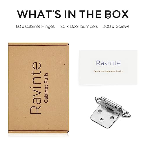 Ravinte Brushed Nickel Cabinet Hinges, 1/2 Inch Overlay, 60 Pack (30 Pairs) - color: Satin Nickel