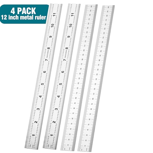 12 Inch Machinist Ruler, 4-Pack Stainless Steel Precision Scale Ruler with Inch/Metric Etched Markings, Dual Side Measuring Rule for Engineers, Drafting, Woodworking - style: 12 Inch