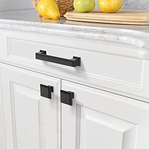 Amerdeco 10 Pack Matte Black Cabinet Pulls 3-3/4 Inch(96mm) Hole Center Cabinet Hardware Kitchen Cabinet Handles for Bathroom Drawer Pulls Dresser Pulls ZH0001 | Cabient Hardware Kitchen Cabinet Handles for Bathroom Drawer Pulls Dresser Pulls ZH0001 - col