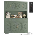 HOSTACK 71" Tall Kitchen Pantry Storage Cabinet, 55" W Kitchen Hutch, Green | Large Pantry Cabinet with Charging Station / Countertop / 3 Drawers, Farmhouse Hutch Cabinet with Storage for Dining Room - color: Green