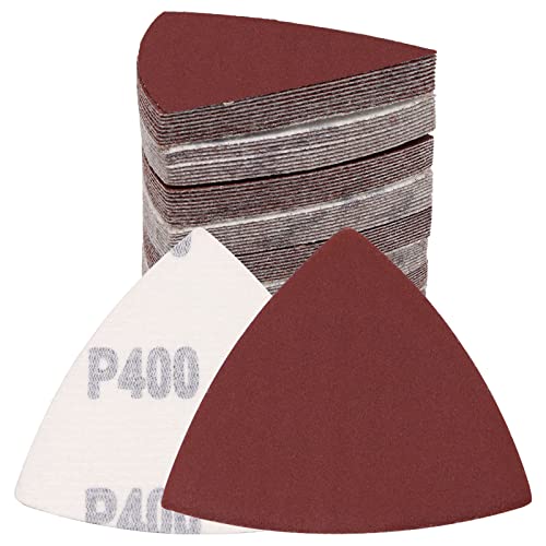 120 Pcs Triangle Sanding Pads, 400 Grits Detail Sander Sandpaper Hook and Loop Sanding Sheet,3-1/8"(80mm) Triangular Sandpaper for 3-1/8" Oscillating Multi Tool, No Holes - size: 400 Grit, style: No Hole