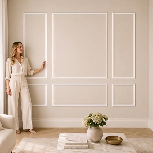 Pre-Cut Wall Molding Kit: Ready to Assemble Paintable Wainscoting Panels | Alternative to Peel-and-Stick Wall Panels,Accent Wall Interior Wall Decor for Living Room, Bedroom, Entryway White 24 PCS