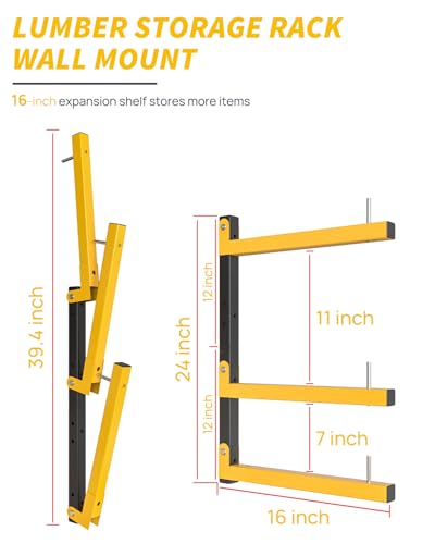 Lumber Rack Wall Mount Storage Racks Folding Wood Organizer Heavy Duty Shelf Brackets With 6-Level 720 Lbs Capacity Yellow Metal Utility Racks Garage Wall Shelving for Indoor and Outdoor Use (4 Pack) - color: Yellow, size: C– 4 Pack, 6-Tier