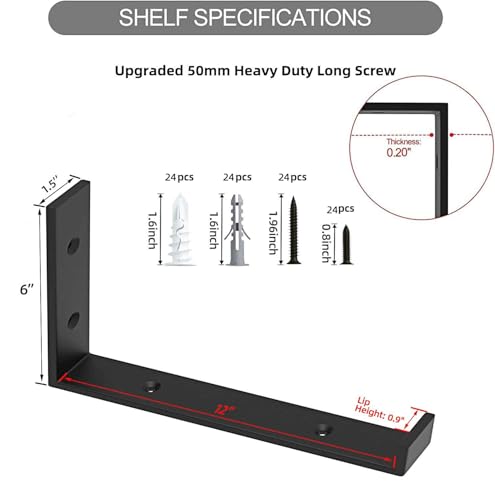 WEKIS Shelf Brackets 12 Inch, Strong Heavy Duty Floating Shelf Brackets Pack of 12, Industrial Metal Iron Matte Black Shelving Brackets 1/5 Inch Thick Brackets for Shelves 12 PCS - size: 12 Inch