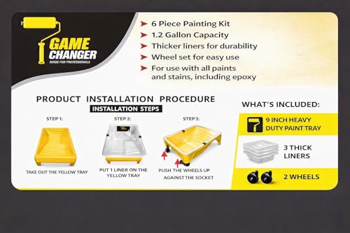 Game Changer Paint Tray Replacement Tray Liners – Disposable Liners, Textured Surface, 1.2 Gallon Capacity (Pack of 3 Liners)