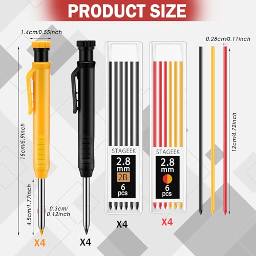 MotiMind 8 Pcs Mechanical Carpenter Pencils, 2.8mm, Black+yellow - color: Black,Yellow