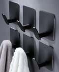 DELITON Black Towel Hooks 6 Pack, Stainless Steel Self Adhesive Wall Hooks - color: Black-A-6