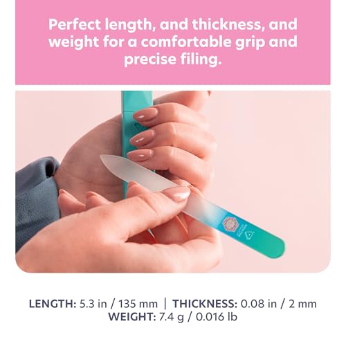 Bona Fide Beauty Glass Nail File with Case (Aqua), Fine Grit Etched File | Genuine Czech glass nail file for natural nails, etched fine grit nail filer, gentle nail care, reusable nail file - color: Aqua