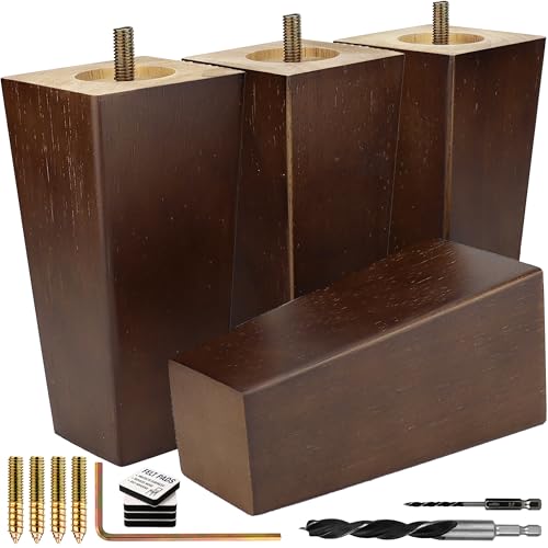 Airy Abode Premium Walnut Square Furniture Legs (Full Install Kit) - Pick Your Size and Color - color: Brown, size: 6 Inches