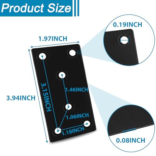 50PCS Flat Straight Brace Brackets, 4x2 Stainless Steel Joining Brackets - size: Black,4"x2"