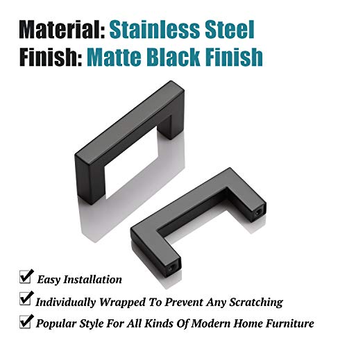 KNOBWELL 6 Pack 2-1/2" Black Cabinet Pulls, Stainless Steel Kitchen Cabinet Pull and Handles, Dresser Drawer Pulls, Hole Centers 2.5 inch, Overall Length 2-9/10 inch - color: Matte Black, size: Hole Center:2-1/2 inch(64mm)