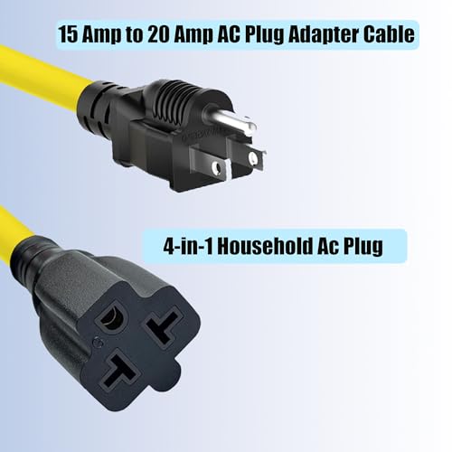 1Ft 15 Amp Household to 20 Amp AC Power Adapter Cable 12AWG Outdoor - size: 1Ft extension cord