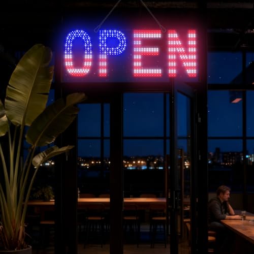 LED Open Sign 30x10 Remote Dimmable 12 Modes US Flag for Business Window - color: US Flag, size: 30" x 10"