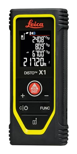 Leica Disto X1 - Range 330 ft, Bluetooth 4.2 and NFC Data Transfer, add and Subtract, Volume, 4-line Display, IP 65 dust and waterjet Protection and 6 ft Drop Tested, Hand Loop, Pouch.