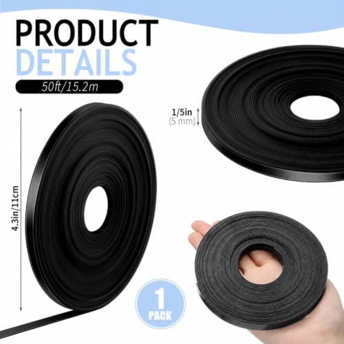 Tellegloww Black Magnetic Tape Roll Thin Strips, Magnetic Board Dividers Whiteboard Graphic Decorative Tape Marking Line for Classroom Office Art Accessories (1/5 Inch X 50 Feet,1 Pcs) - size: 1/5 inch x 50 feet