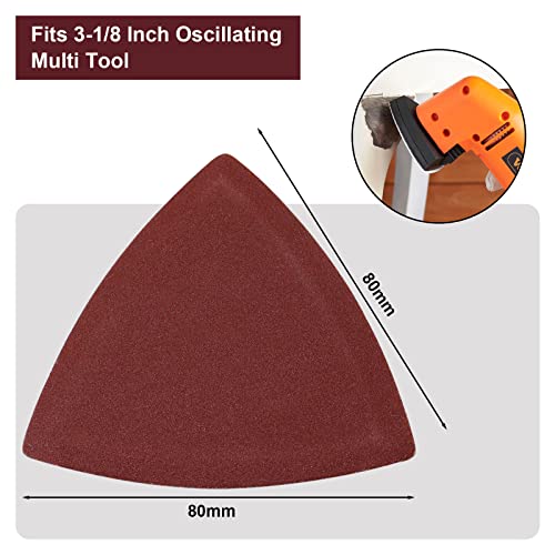 120 Pcs Triangle Sanding Pads, 240 Grits Detail Sander Sandpaper Hook and Loop Sanding Sheet,3-1/8"(80mm) Triangular Sandpaper for 3-1/8" Oscillating Multi Tool, No Holes - size: 240 Grit, style: No Hole