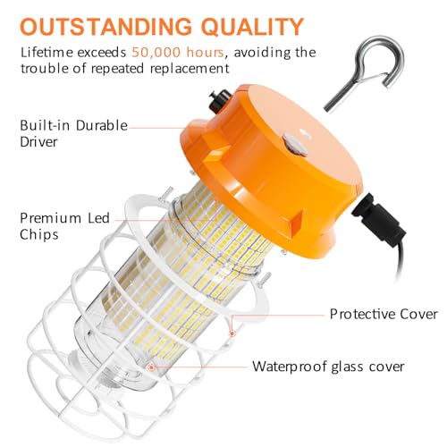 RIUVAO 120W LED Temporary Work Light 5000K Daylight 18000 Lumens Super Bright with Fan Radiator Stainless Steel Guard Construction Lights Sturdy Hook Suitable for workshops, Construction Sites, etc. - size: 120W