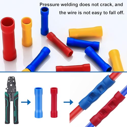 smseace 210PCS Wire Butt connectors with Crimping Tool 22-10AWG Butt Splice Connectors Insulated Electrical Straight Wire Terminal - size: 211Pcs