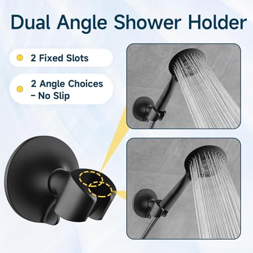 BRIGHT SHOWERS Strong Adhesive Shower Head Holder with Dual Angle Adjustable, Wall Mounted Handheld Shower Bracket, Easy Installation, Screw Mounting Options, Matte Black - color: Matte Black, style: Adhesive & Screw - 2 Angles