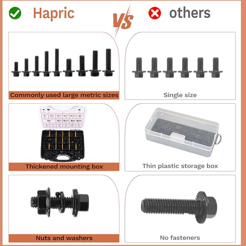 384-Piece Metric Flange Bolt Kit, M6 M8 M10, Black Alloy Steel - color: Black, size: M6 M8 M10 -384Pcs