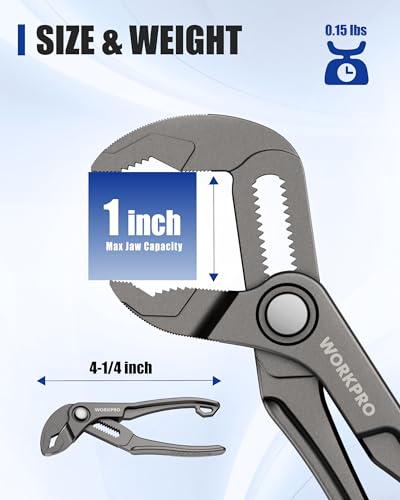 WORKPRO Mini Water Pump Pliers, 4-Inch Groove Joint Pliers for Tight Spaces - color: Grey
