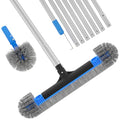 Upgraded Pool Brush with Pole - 20’’ 2-in-1 Heavy Duty Detachable Round Brush with Extra Side Brush for Cleaning Hard-to-Reach Corners, 9 FT Aluminum Extended Pool Pole with Hidden Hook Retriever - size: 20.5 Inch