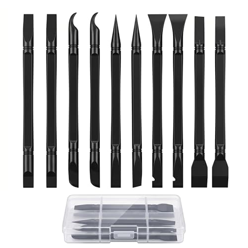 10Pcs Plastic Scraper Tools with Storage Case, Car Detailing Tools Kit, Multi-Purpose Cleaning Sticks for Tight Gaps, Removing Stickers, Labels, Grease & Dirt, Black - color: Black